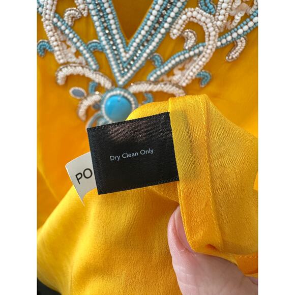 BOSTON PROPER | Yellow Beaded Resort Tunic Top V-Neck | Medium - Picture 8 of 8